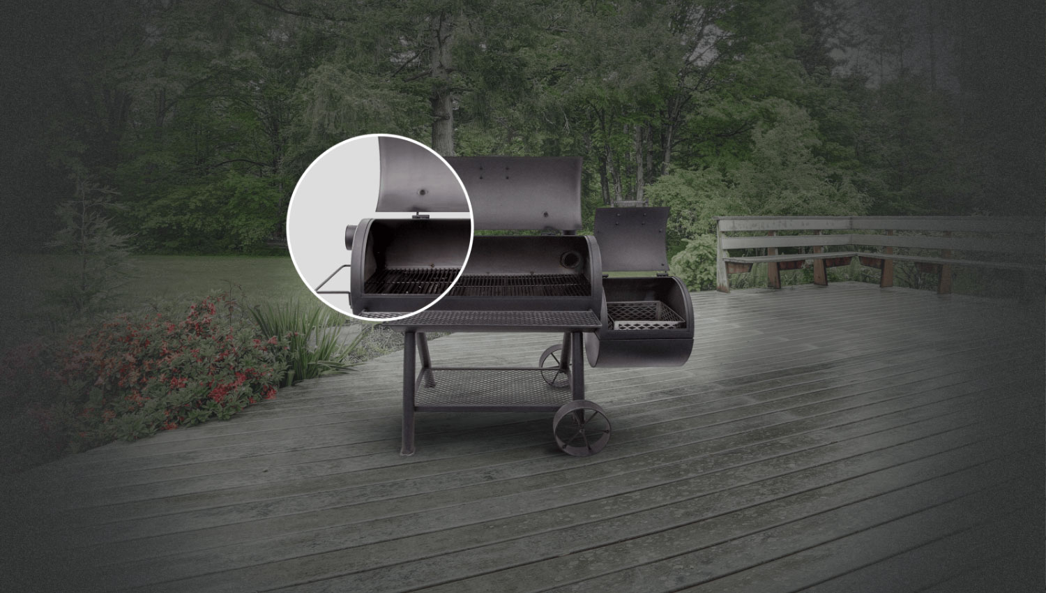 Optional smokestack locations let you choose between reverse flow smoking and traditional offset smoking.