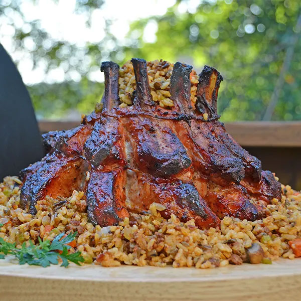 Smoked Pork Crown Roast with Chorizo & Wild Rice